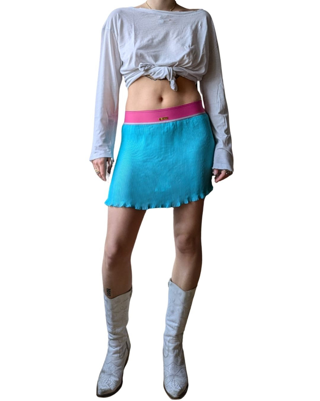 John Galliano Mare 2004-2005 Archival Color-Block Ribbed Mini Skirt