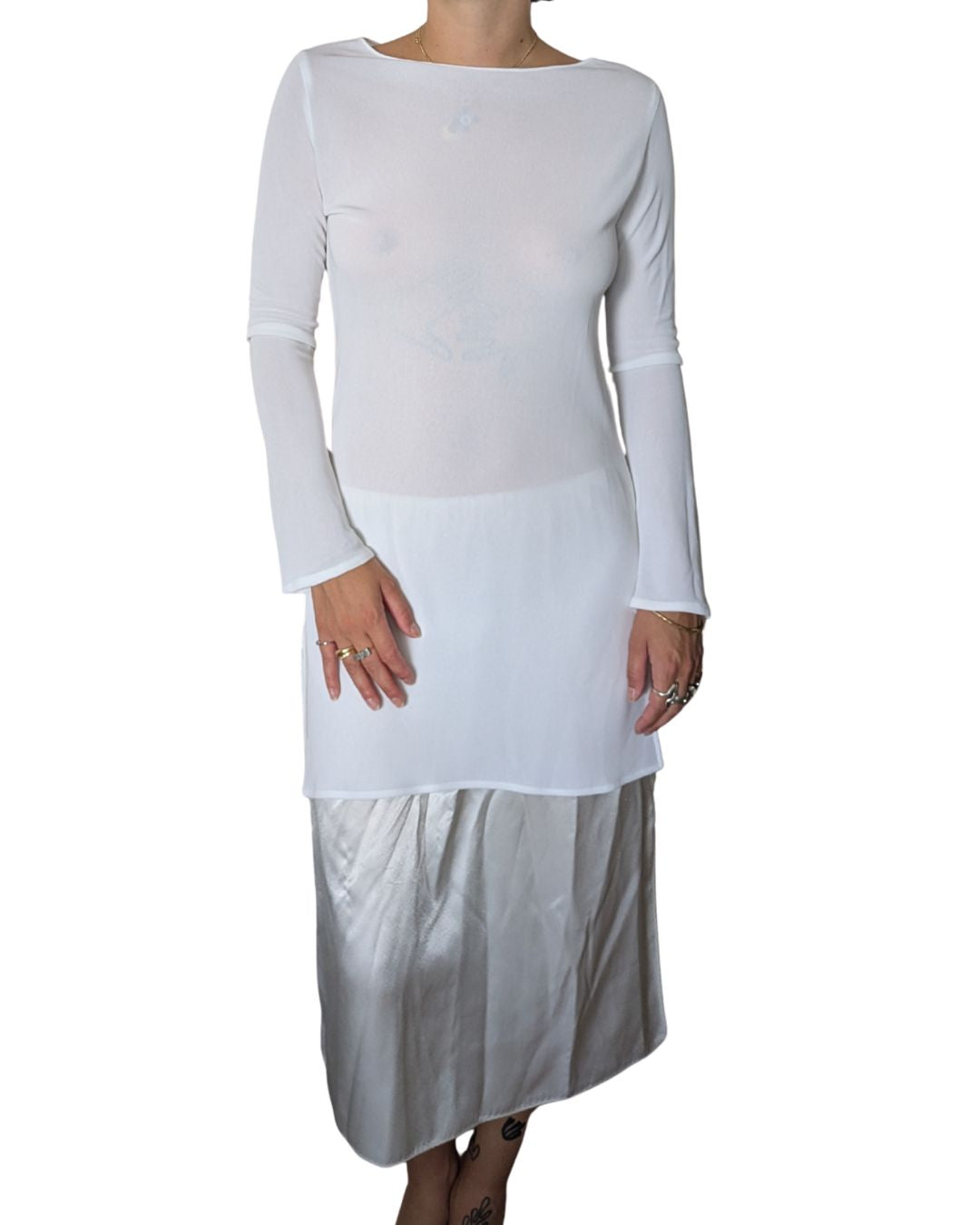 Calvin Klein Collection Spring/Summer 1996 Runway Sheer White Tunic Dress