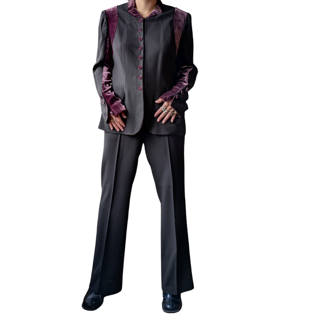 Loulou de la Falaise 2000s Baroque Pant Suit — Chocolate Crepe & Plum Velvet