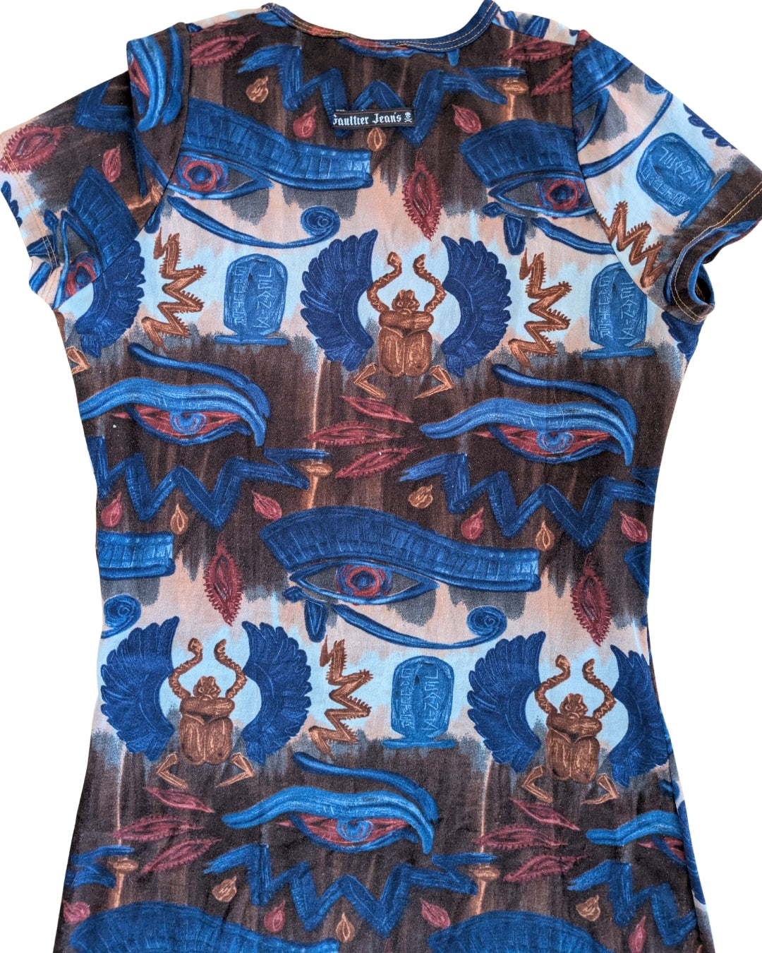 Jean Paul Gaultier Jeans Spring/Summer 1997 Egyptian Print Mesh Midi Dress