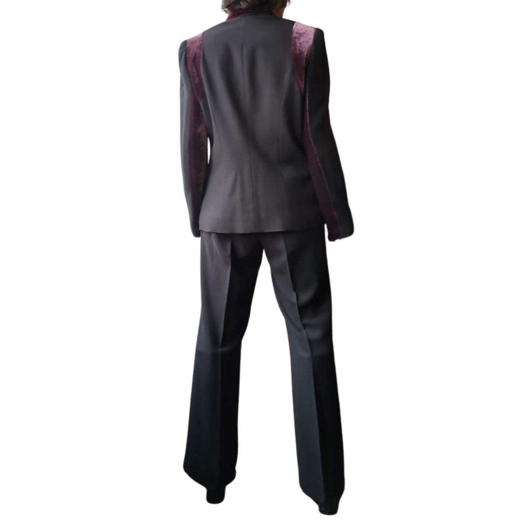 Loulou de la Falaise 2000s Baroque Pant Suit — Chocolate Crepe & Plum Velvet