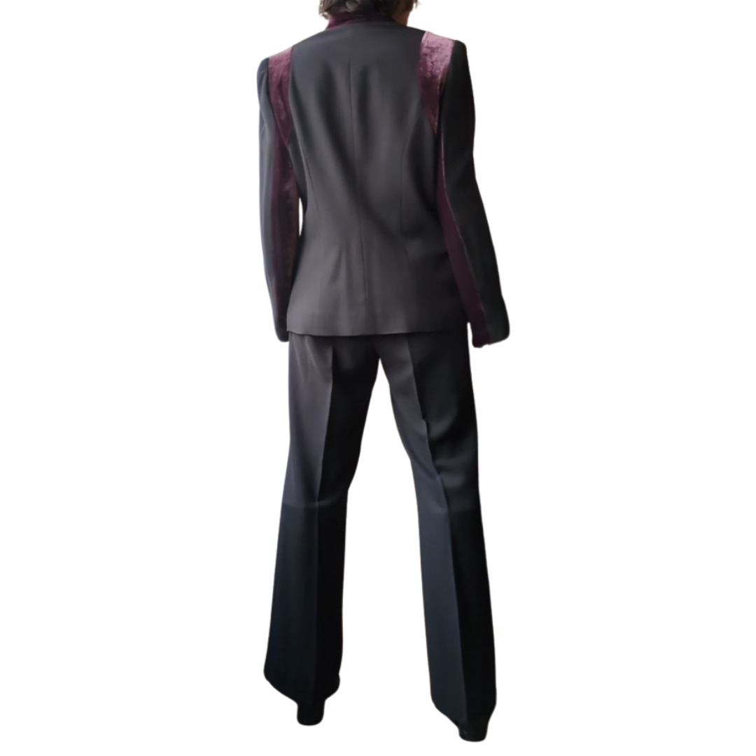 Loulou de la Falaise 2000s Baroque Pant Suit — Chocolate Crepe & Plum Velvet