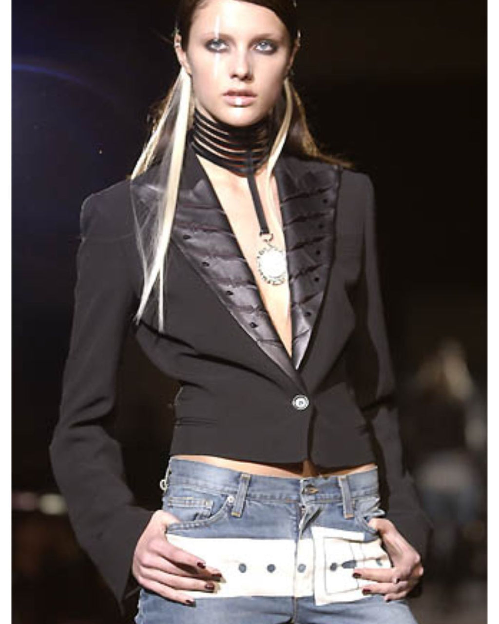 John Richmond Fall/Winter 2002 Trompe-l'Oeil Belt Denim Mini Skirt