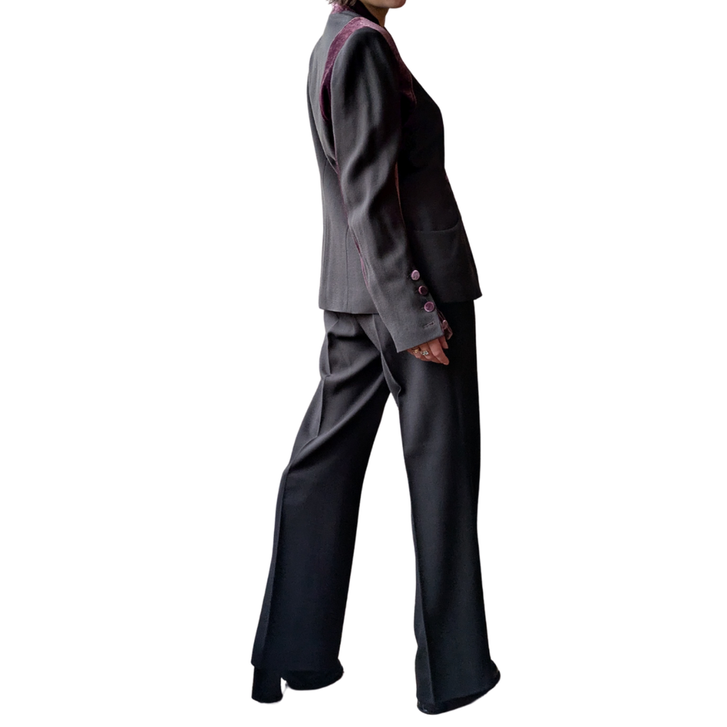 Loulou de la Falaise 2000s Baroque Pant Suit — Chocolate Crepe & Plum Velvet