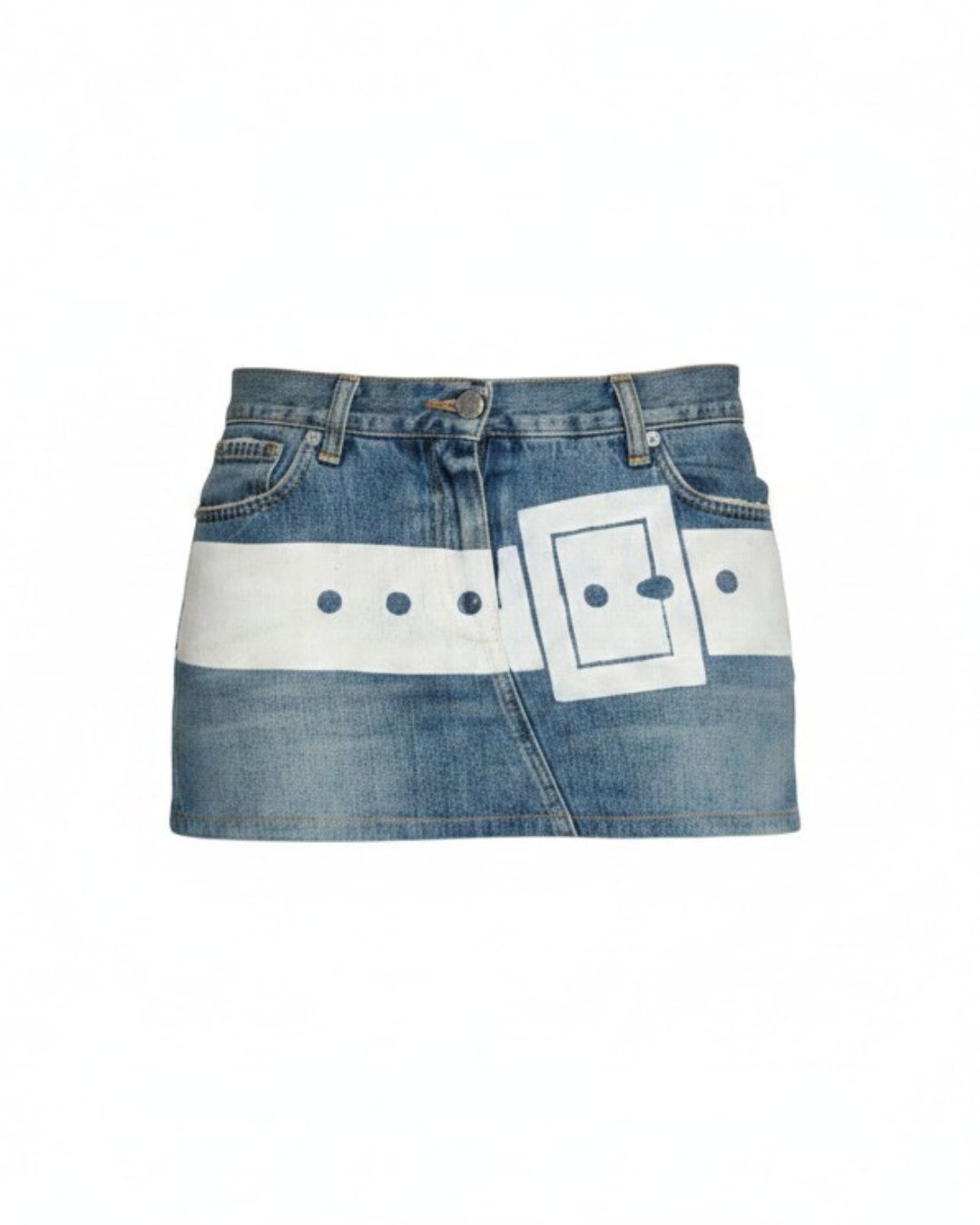 John Richmond Fall/Winter 2002 Trompe-l'Oeil Belt Denim Mini Skirt