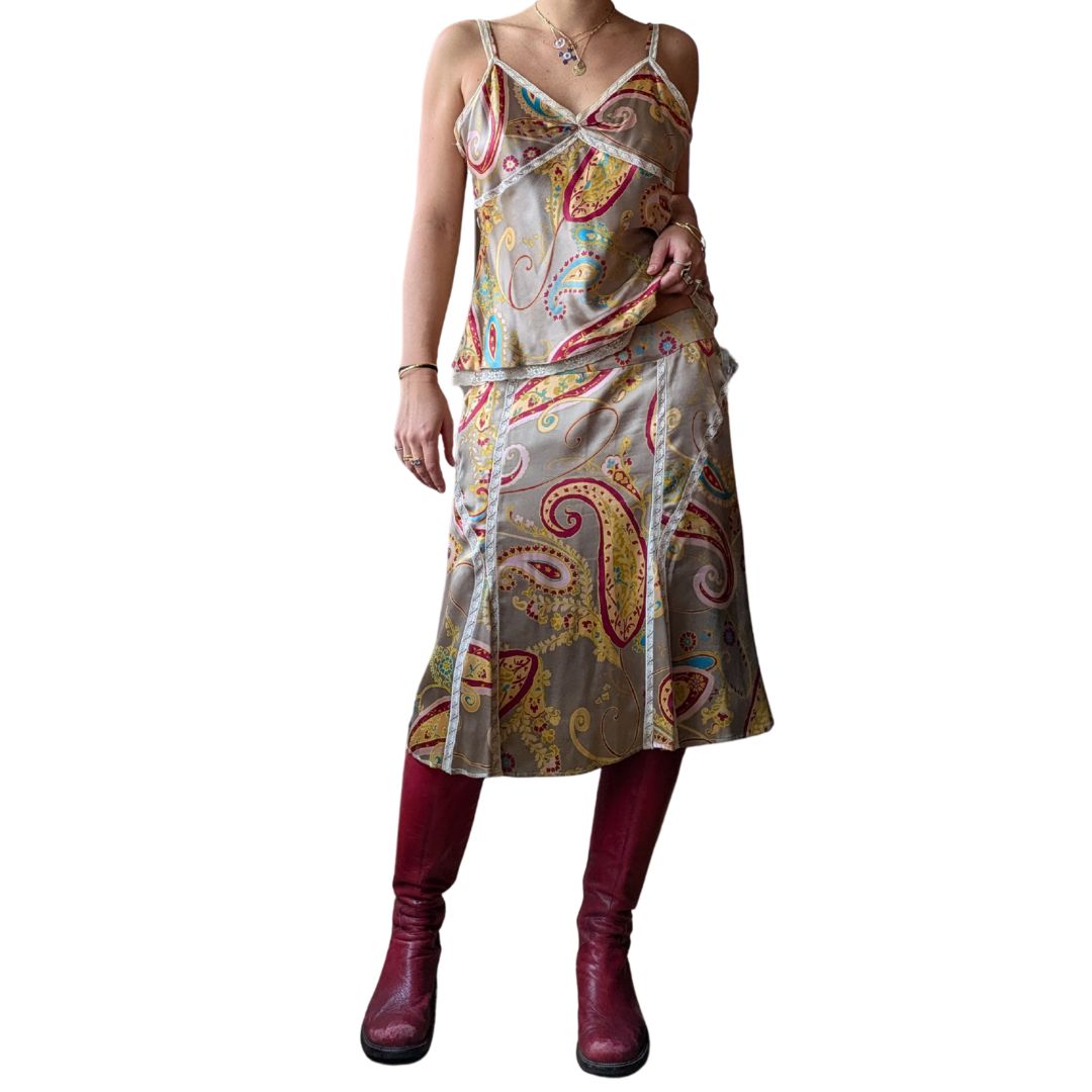 Carolina Herrera 2000s Silk Paisley Two-Piece Set — Camisole & Skirt