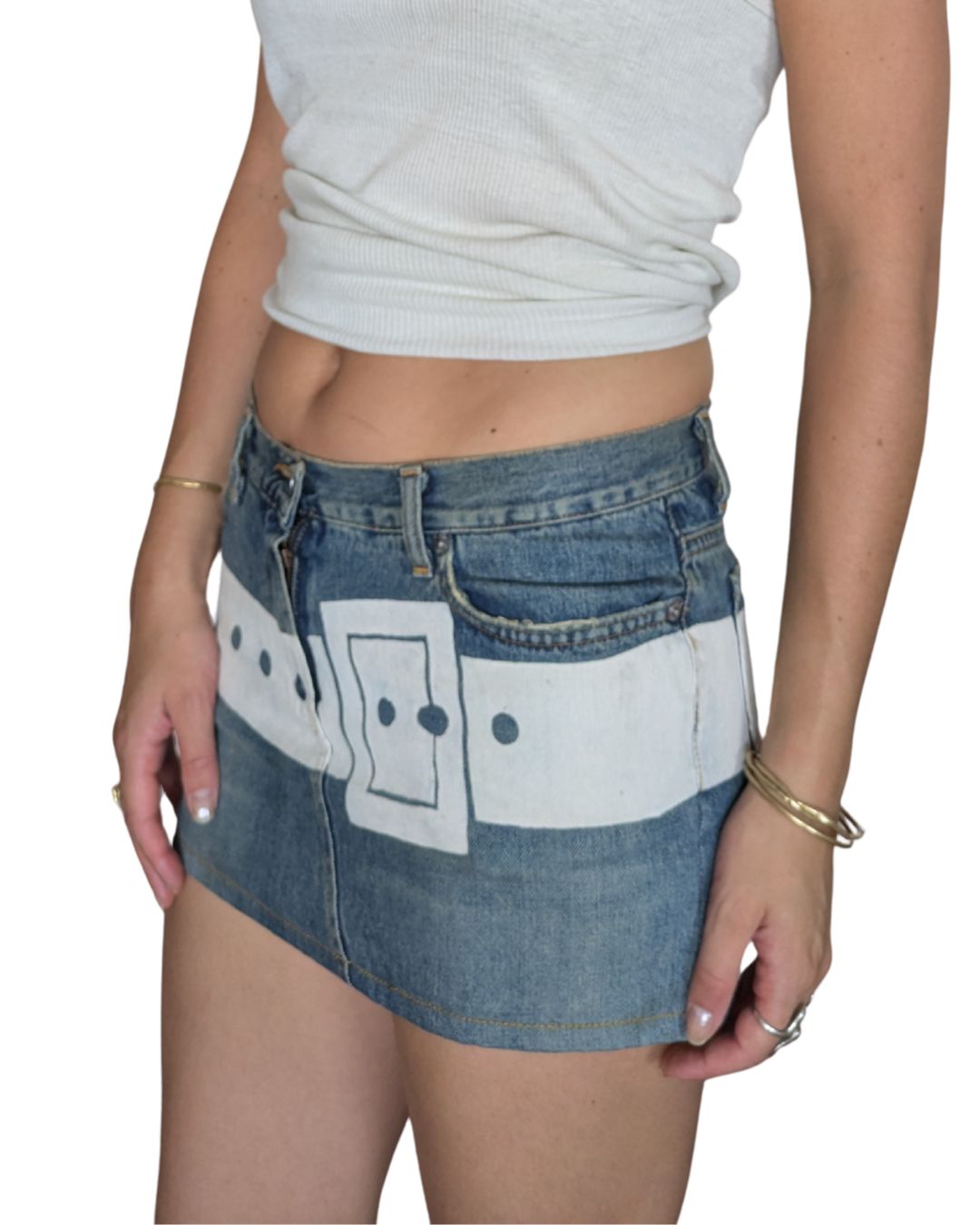 John Richmond Fall/Winter 2002 Trompe-l'Oeil Belt Denim Mini Skirt