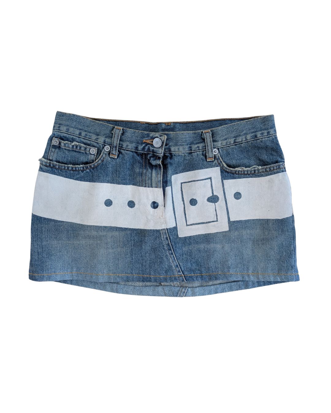 John Richmond Fall/Winter 2002 Trompe-l'Oeil Belt Denim Mini Skirt