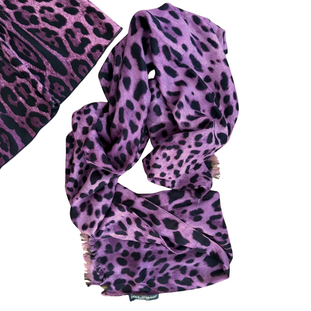 D&G 2000s Pink & Purple Leopard Print Corset Top & Matching Scarf Set