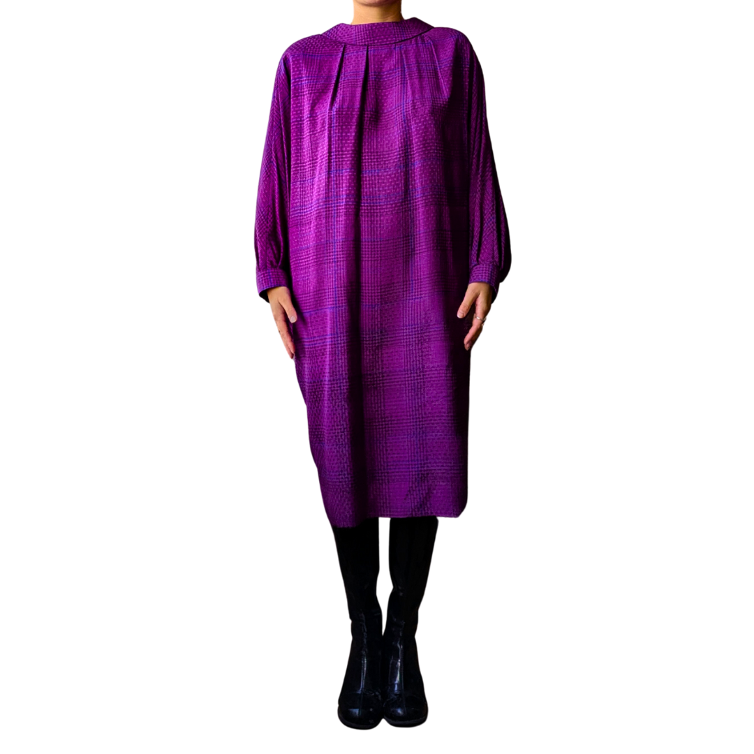 Pierre Cardin Fall/Winter 1983-1984 Fuchsia Plaid Ovoid Dress