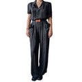 Jean Paul Gaultier 1990s Plaid Crepe Jumpsuit — Bakelite Buckle & Flower Brooch