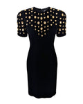 Lillie Rubin 1980s Black Velvet Cocktail Dress with Crystal Embellishments