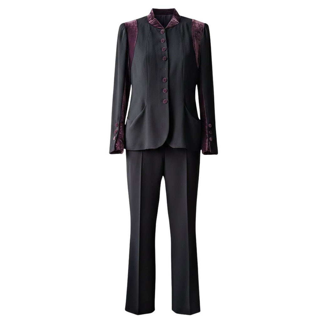 Loulou de la Falaise 2000s Baroque Pant Suit — Chocolate Crepe & Plum Velvet