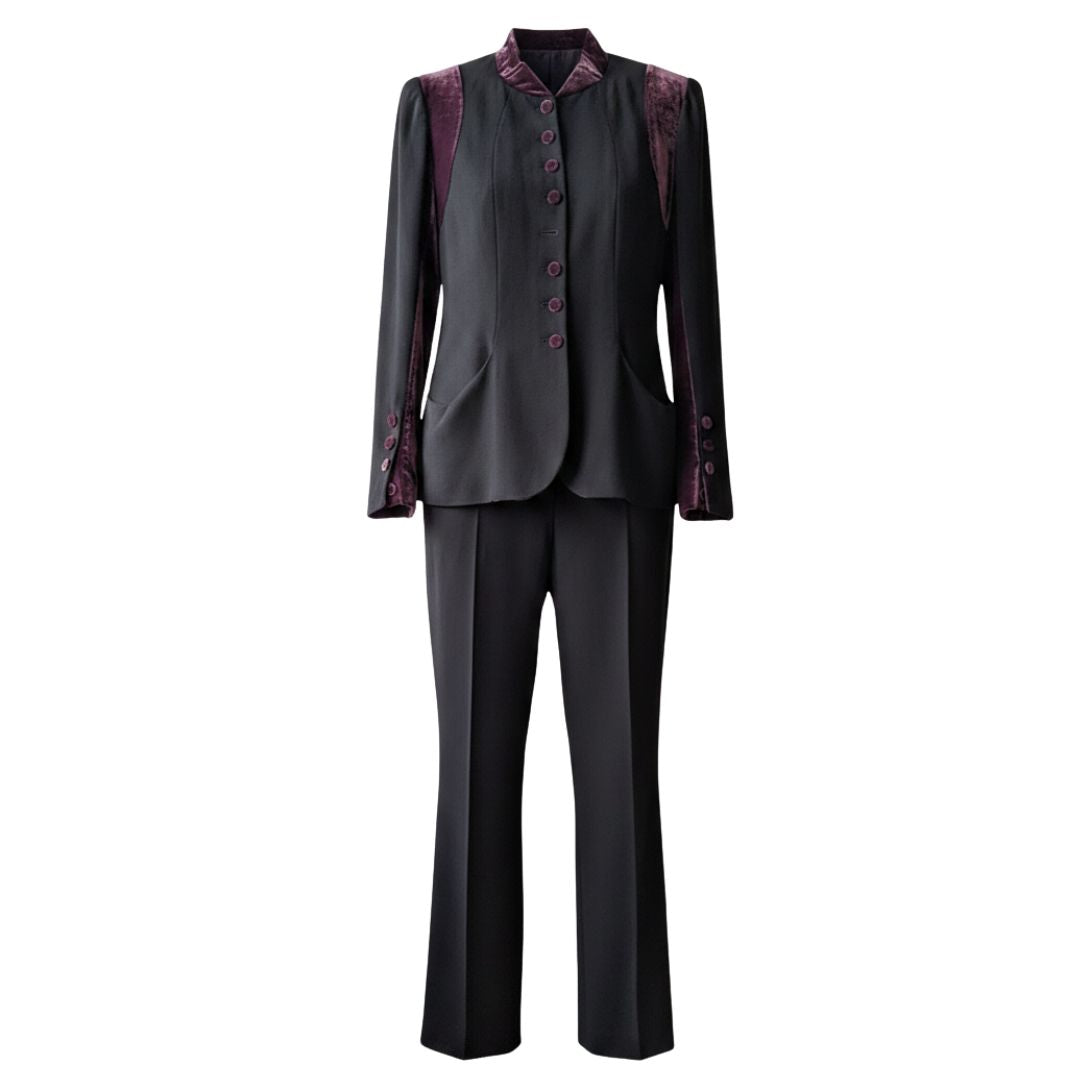 Loulou de la Falaise 2000s Baroque Pant Suit — Chocolate Crepe & Plum Velvet