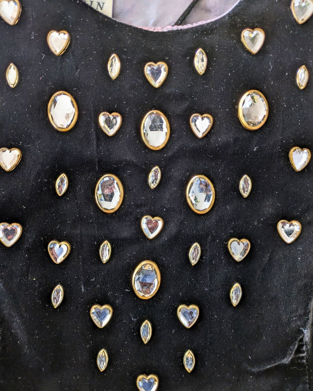 Lillie Rubin 1980s Black Velvet Cocktail Dress with Crystal Embellishments