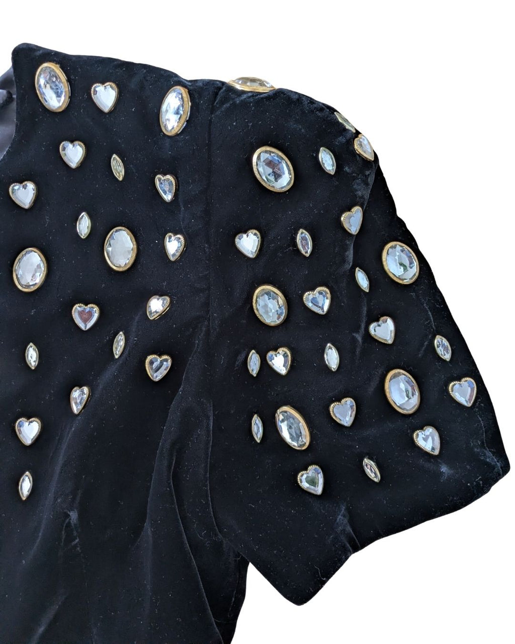 Lillie Rubin 1980s Black Velvet Cocktail Dress with Crystal Embellishments