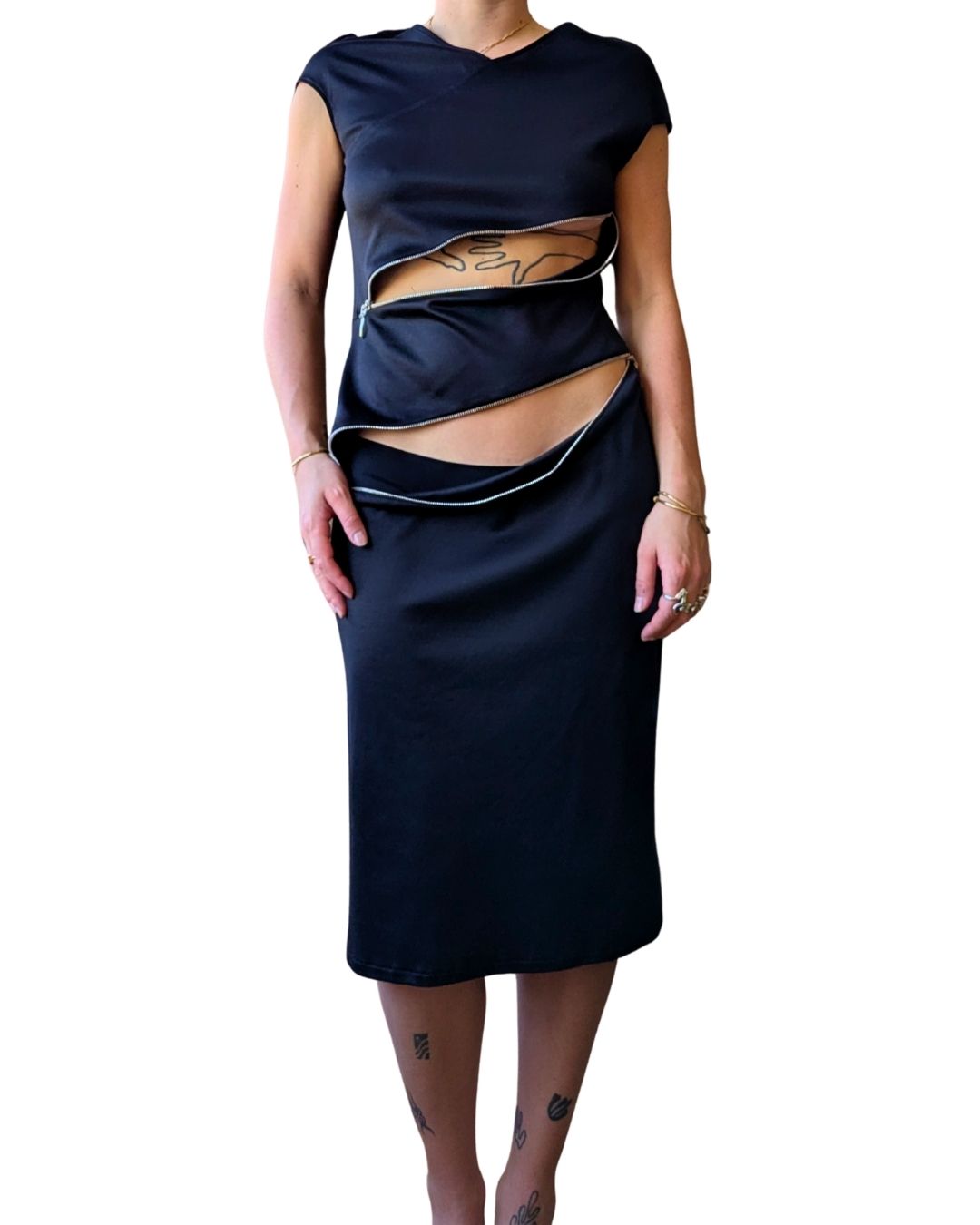 Paco Rabanne Spring/Summer 2001 Black Cotton Jersey Asymmetric Zip Dress