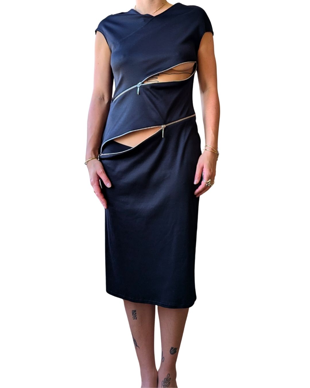 Paco Rabanne Spring/Summer 2001 Black Cotton Jersey Asymmetric Zip Dress