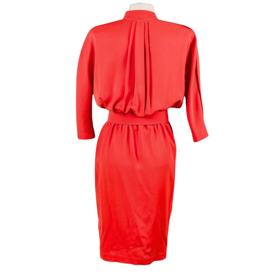 Thierry Mugler 1980s Red Sculptural Wrap Dress with Original Belt — Made in France