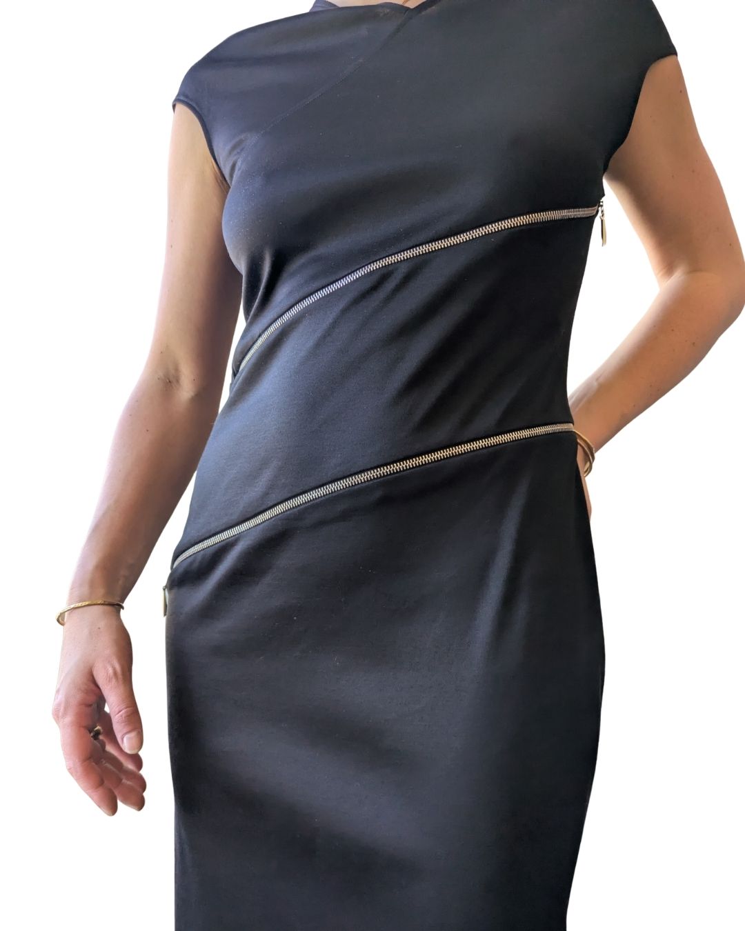 Paco Rabanne Spring/Summer 2001 Black Cotton Jersey Asymmetric Zip Dress
