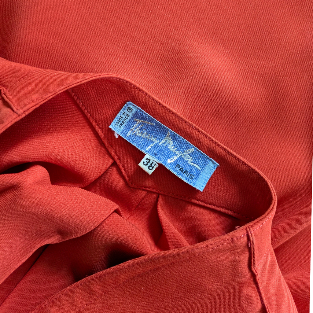 Thierry Mugler 1980s Red Sculptural Wrap Dress with Original Belt — Made in France