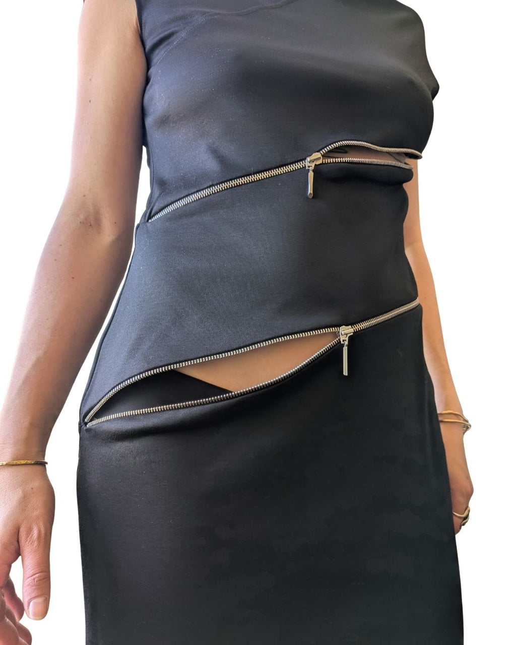 Paco Rabanne Spring/Summer 2001 Black Cotton Jersey Asymmetric Zip Dress