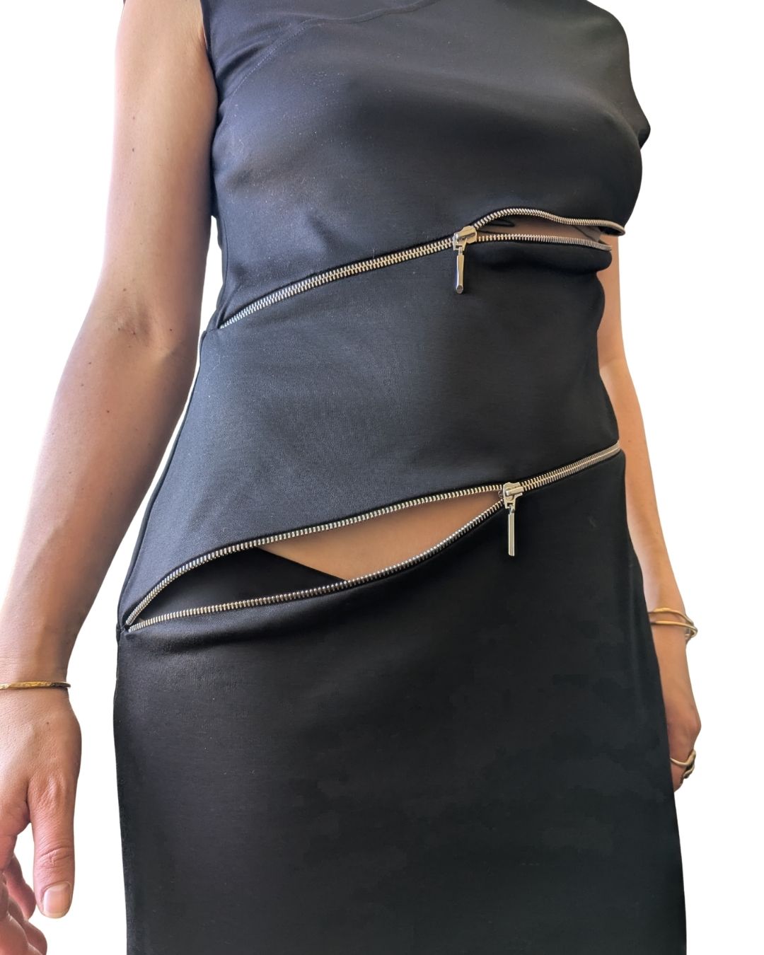 Paco Rabanne Spring/Summer 2001 Black Cotton Jersey Asymmetric Zip Dress