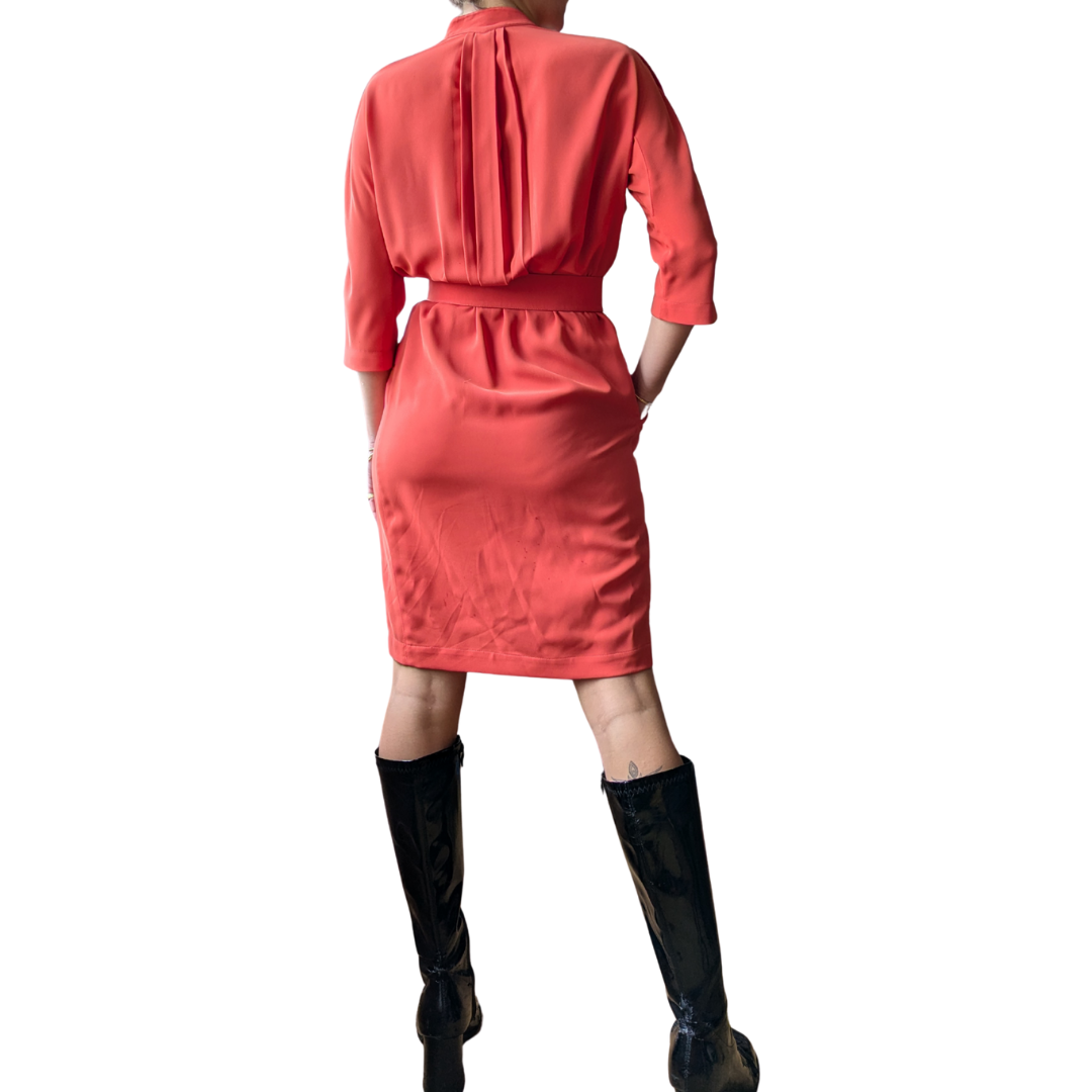 Thierry Mugler 1980s Red Sculptural Wrap Dress with Original Belt — Made in France