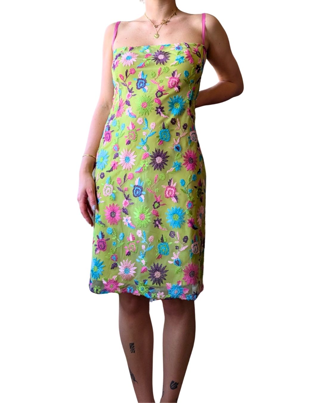 Christian Lacroix Bazar Early 2000s Floral Embroidered Tulle Midi Dress