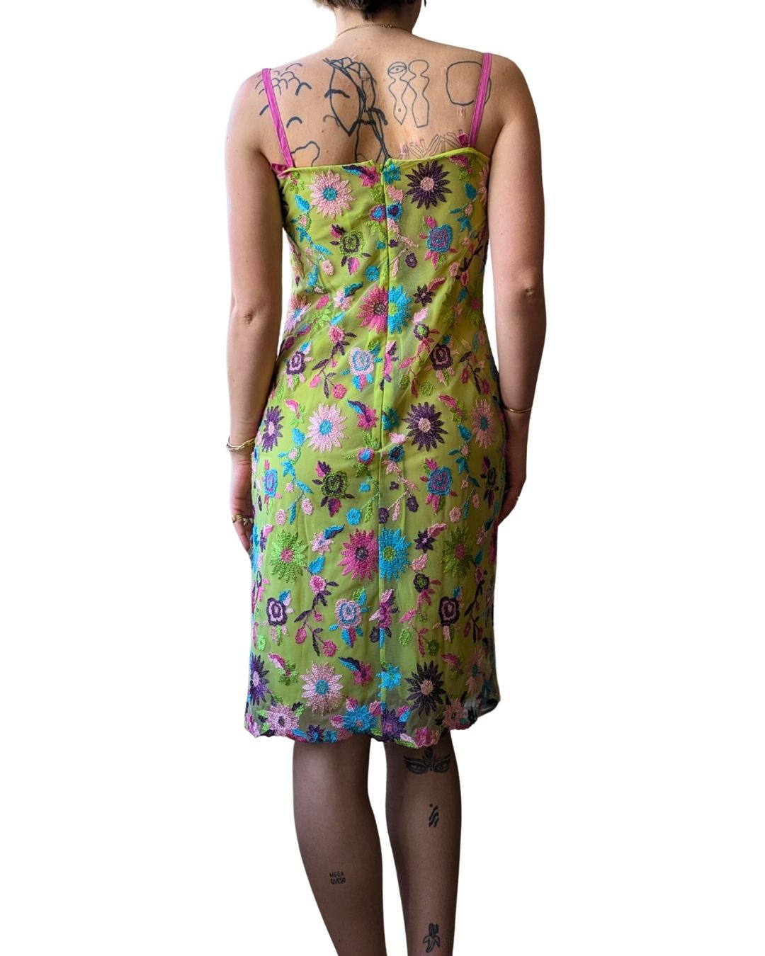 Christian Lacroix Bazar Early 2000s Floral Embroidered Tulle Midi Dress