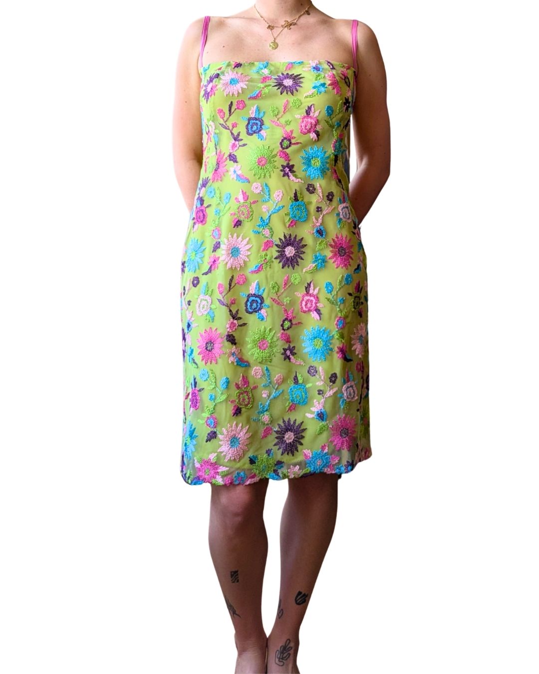 Christian Lacroix Bazar Early 2000s Floral Embroidered Tulle Midi Dress