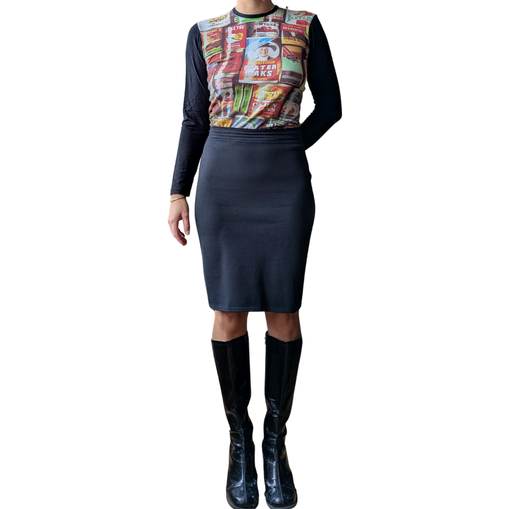 Azzedine Alaïa Circa Spring 1993 Black Wool & Carbon Fiber Pencil Skirt