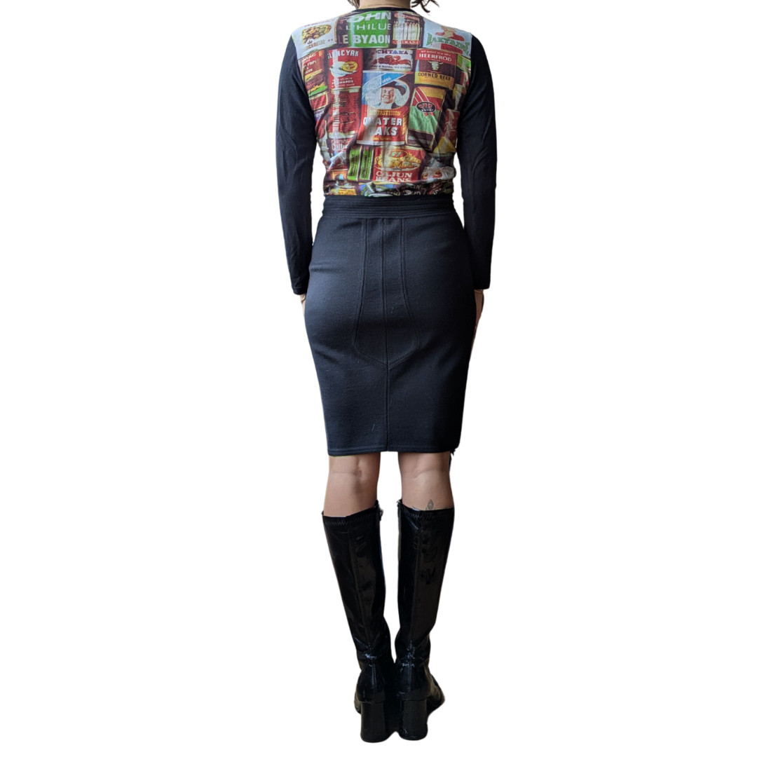 Azzedine Alaïa Circa Spring 1993 Black Wool & Carbon Fiber Pencil Skirt