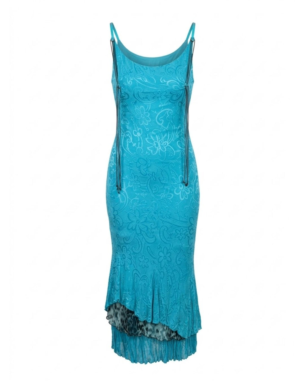 Class Roberto Cavalli 2003 Turquoise Backless Dress — Leopard Lining & Lace