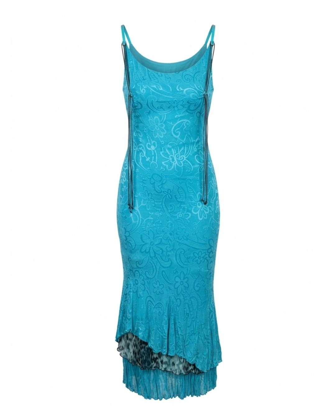 Class Roberto Cavalli 2003 Turquoise Backless Dress — Leopard Lining & Lace