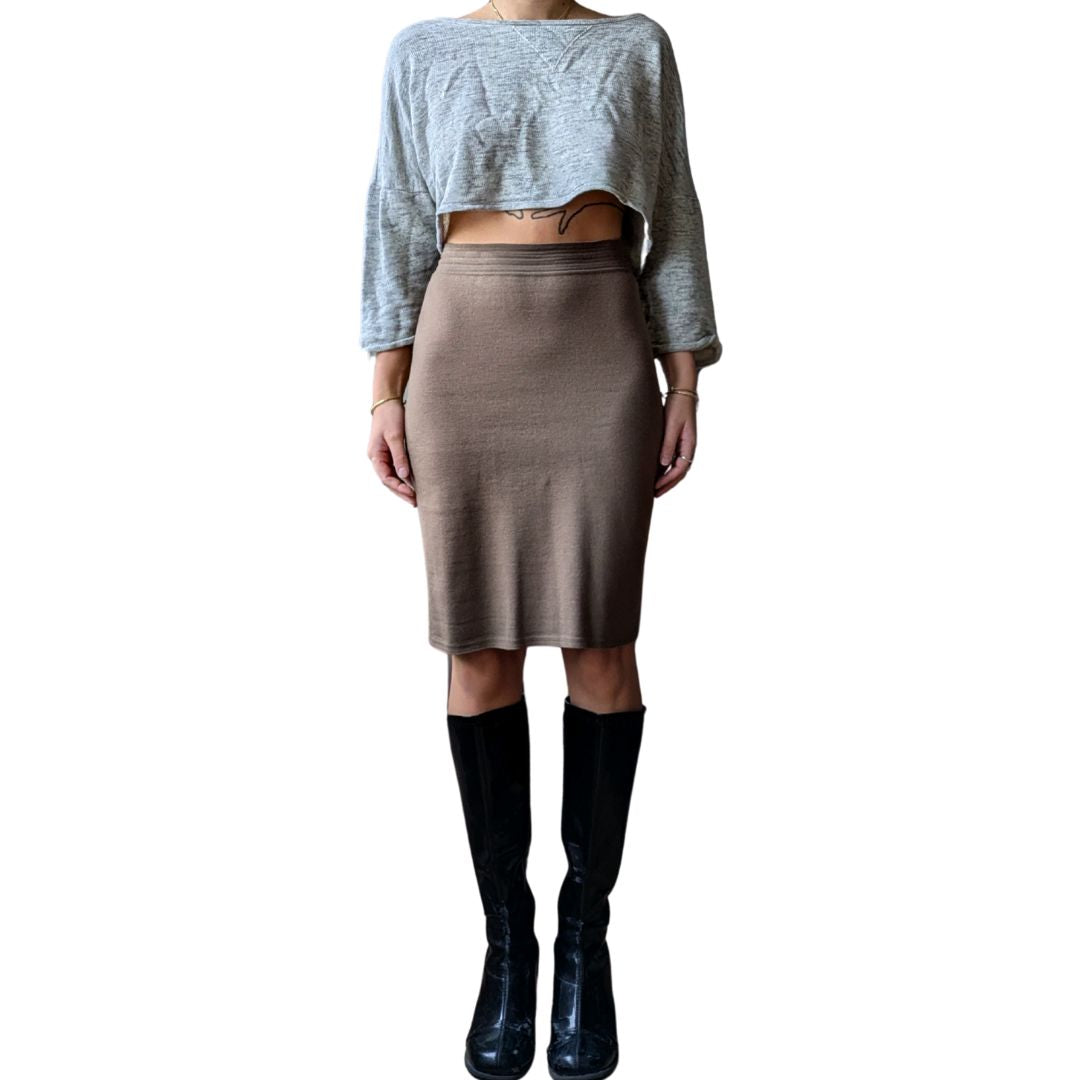 Azzedine Alaïa Circa Spring 1993 Camel Wool & Carbon Fiber Pencil Skirt