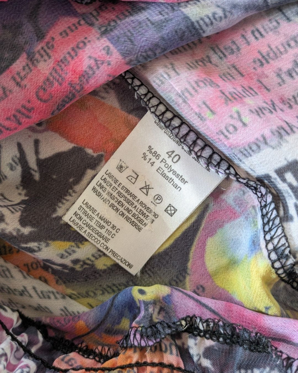 John Galliano Early 2000s Gazette Newspaper Print Rhinestone Blouse