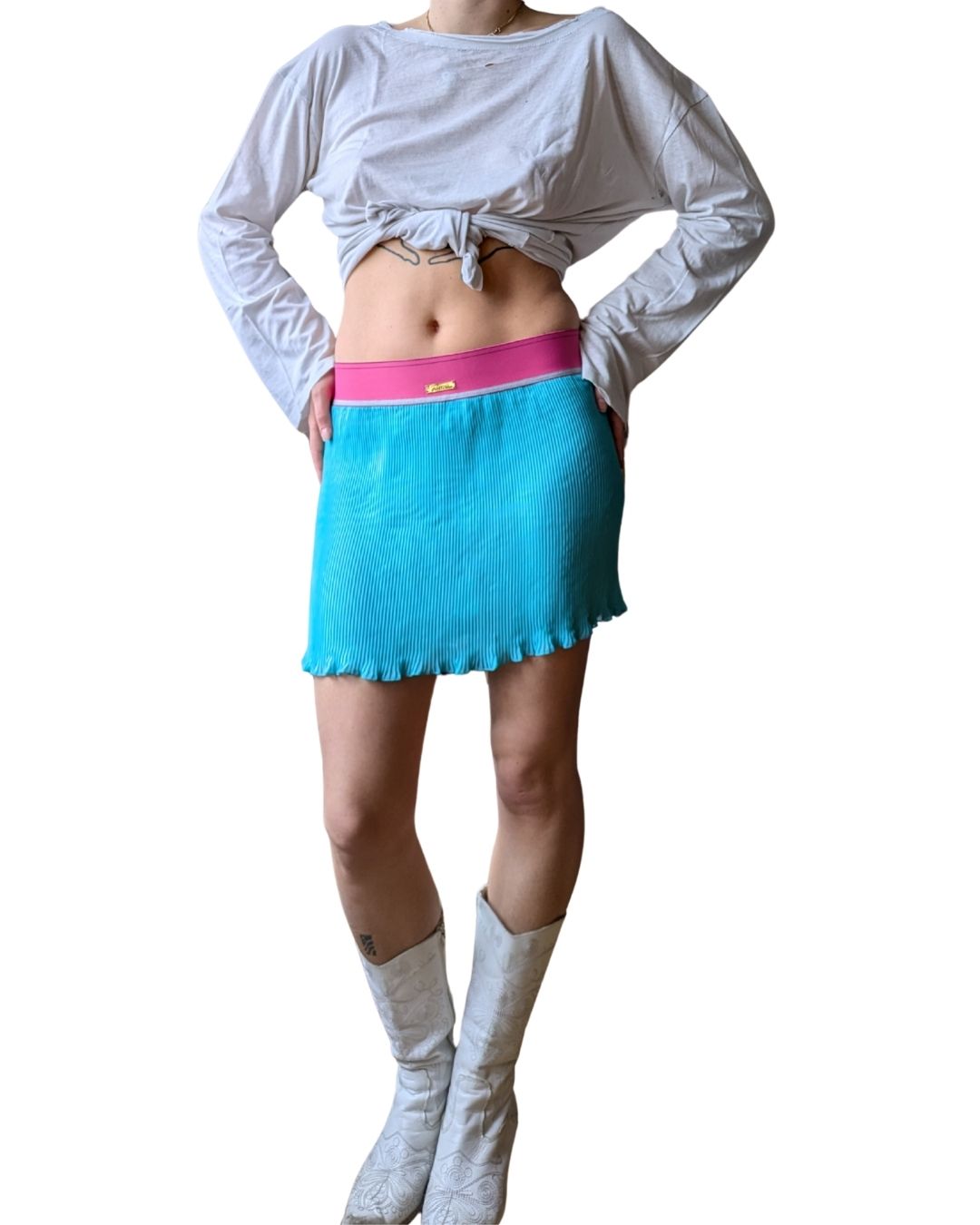 John Galliano Mare 2004-2005 Archival Color-Block Ribbed Mini Skirt