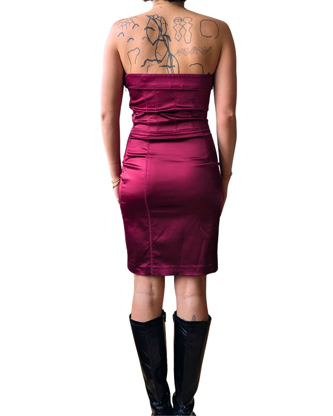 John Galliano Circa 2007 Deep Bordeaux Beaded Bustier Tube Dress