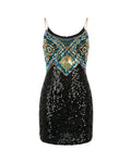 Oleg Cassini BlackTie 1990s Sequin Mini Dress — Silk & Turquoise Embellishments