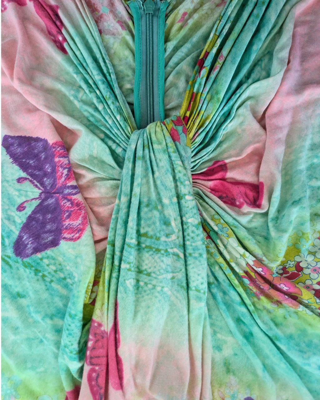 Emanuel Ungaro Circa Spring/Summer 2000 Butterfly Print Mesh Top & Draped Skirt Set