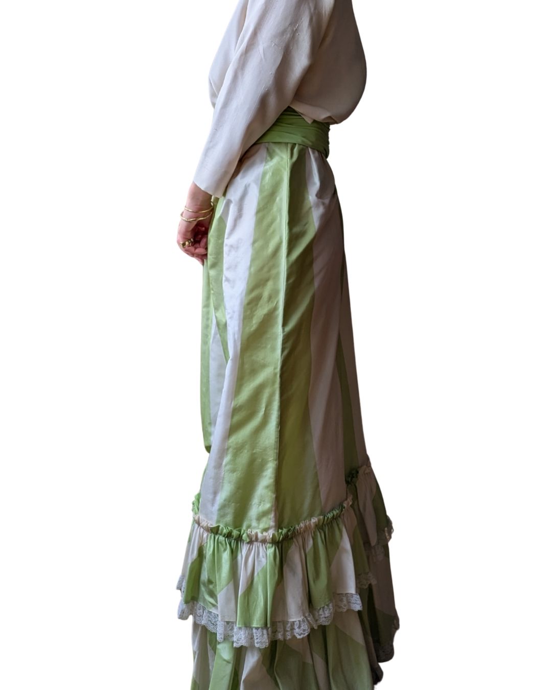 Yves Saint Laurent Rive Gauche (Attributed) Late 1970s Striped Silk Faille Maxi Skirt