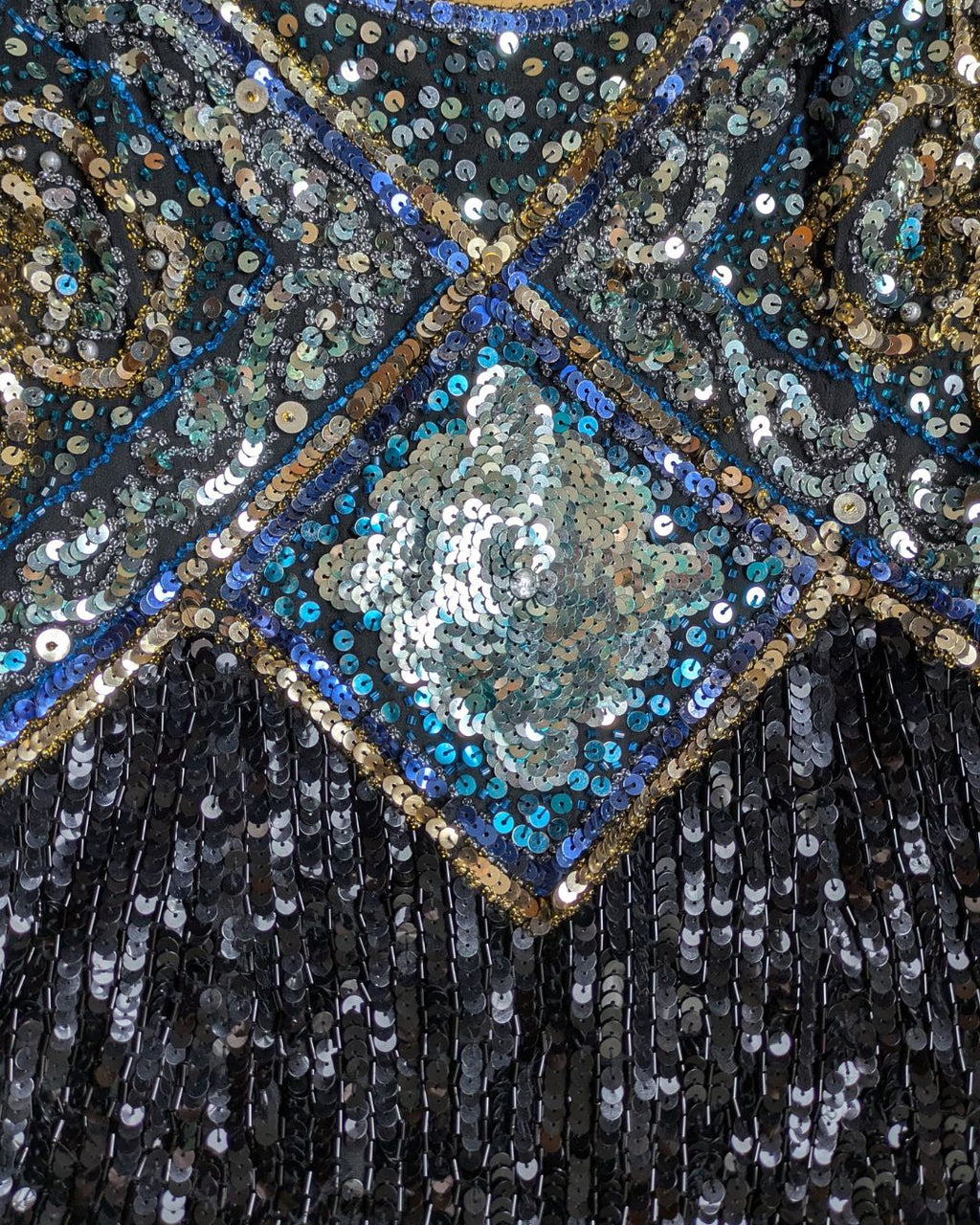 Oleg Cassini BlackTie 1990s Sequin Mini Dress — Silk & Turquoise Embellishments