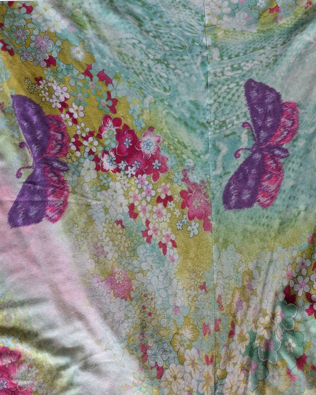 Emanuel Ungaro Circa Spring/Summer 2000 Butterfly Print Mesh Top & Draped Skirt Set