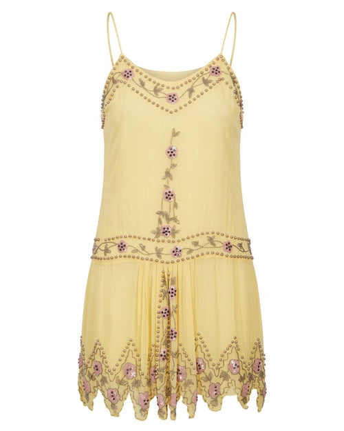 Blumarine Couture Spring/Summer 2004 Runway Butter Yellow Beaded Silk Dress & Slip