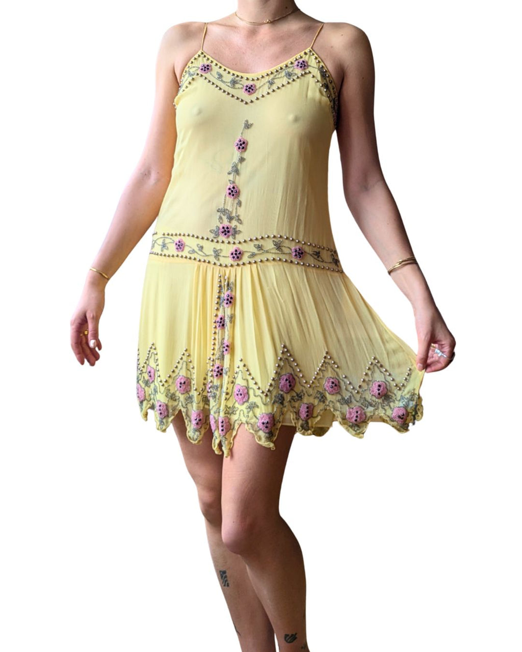 Blumarine Couture Spring/Summer 2004 Runway Butter Yellow Beaded Silk Dress & Slip