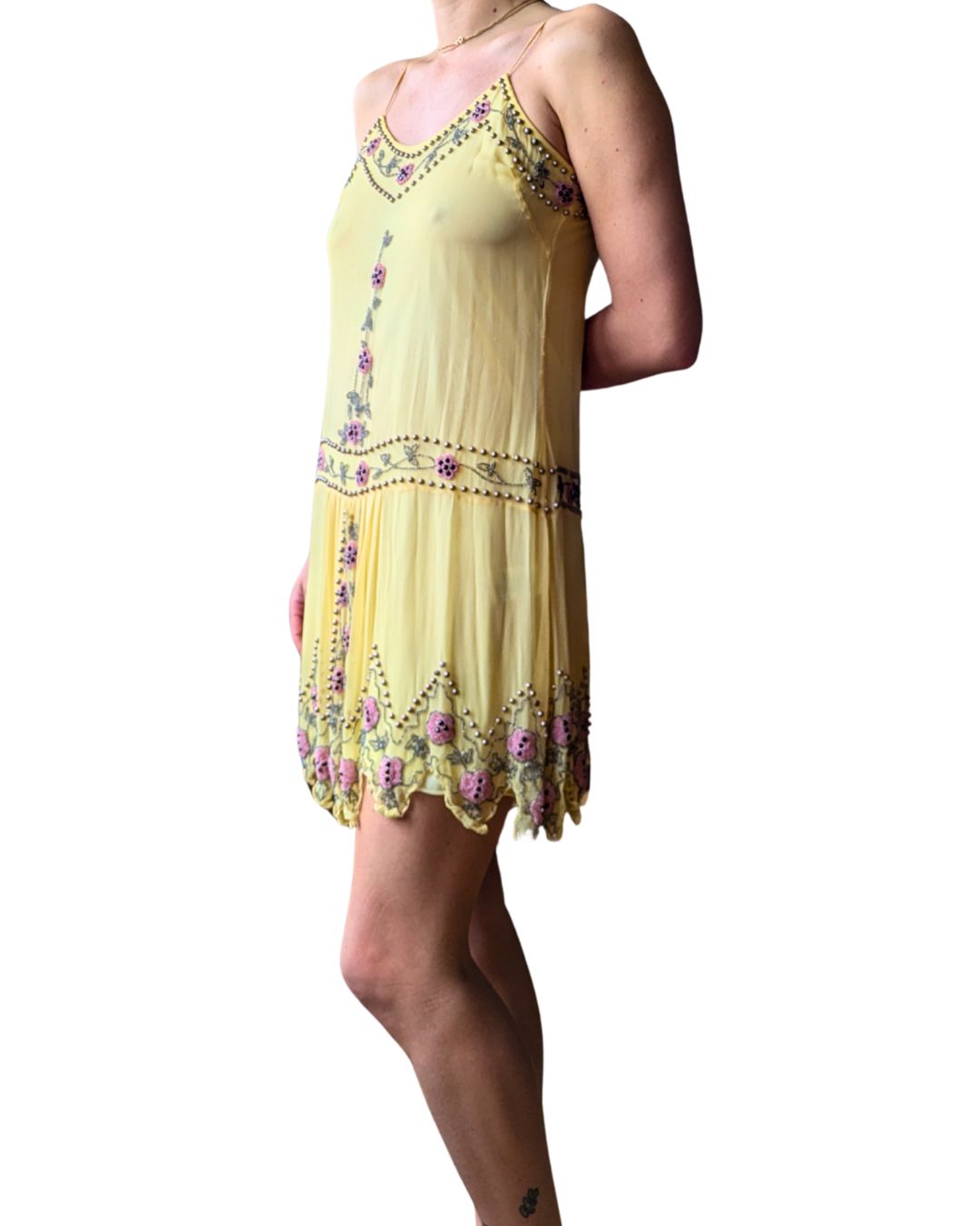 Blumarine Couture Spring/Summer 2004 Runway Butter Yellow Beaded Silk Dress & Slip