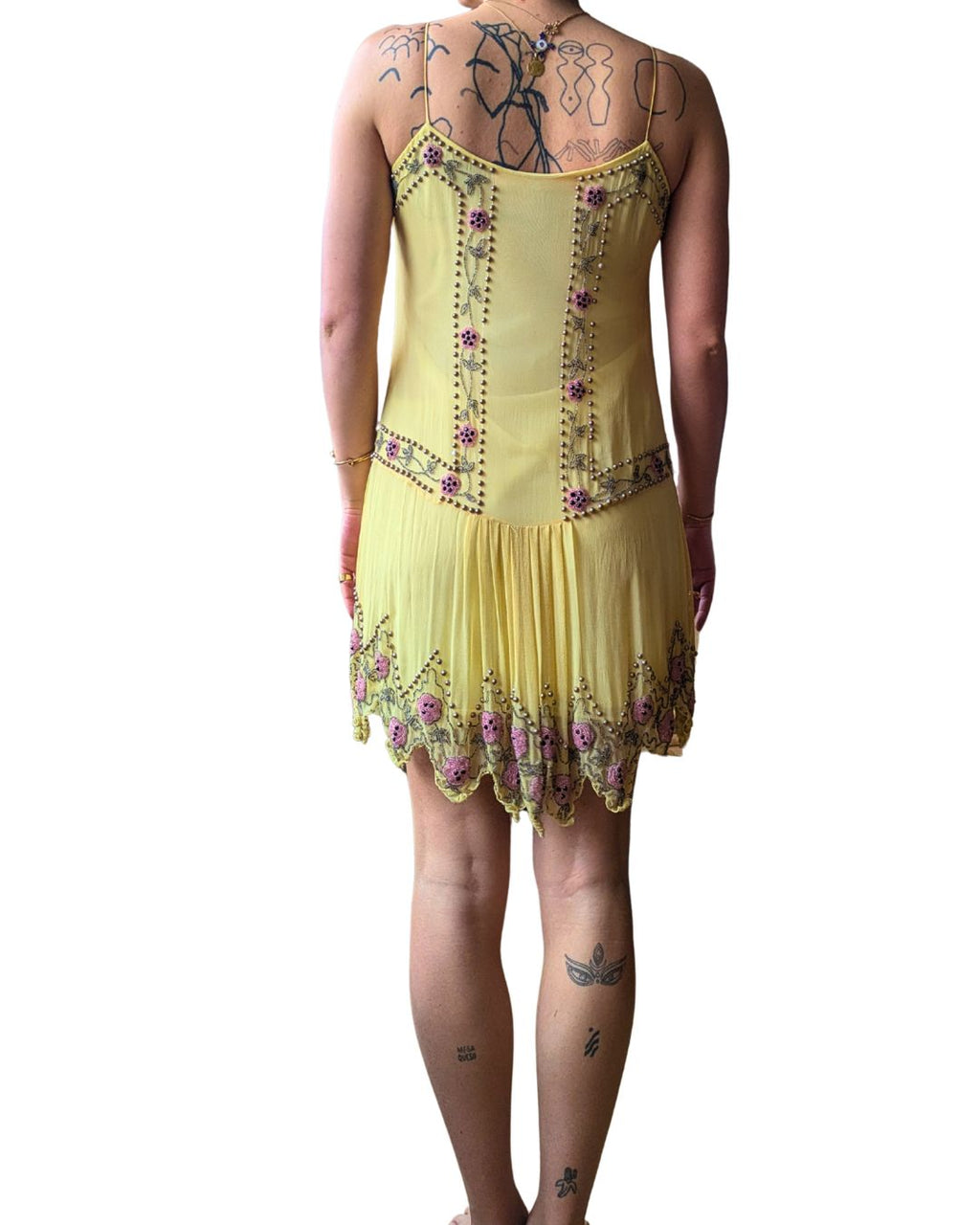 Blumarine Couture Spring/Summer 2004 Runway Butter Yellow Beaded Silk Dress & Slip