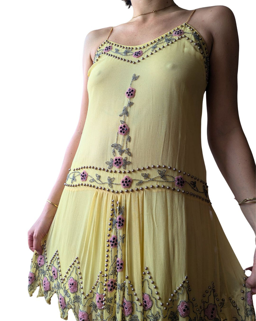 Blumarine Couture Spring/Summer 2004 Runway Butter Yellow Beaded Silk Dress & Slip