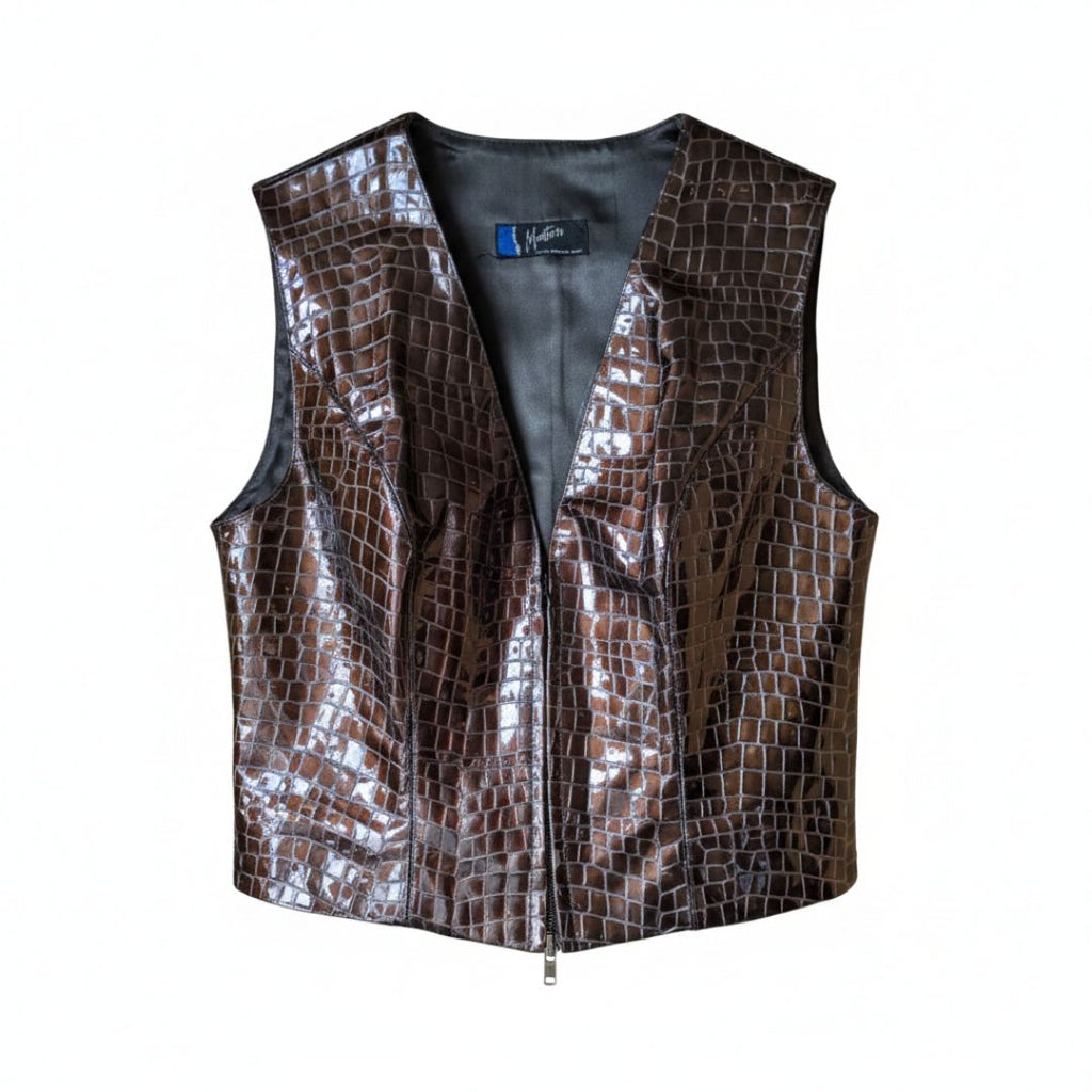 Claude Montana 1990s Croc-Embossed Vinyl Corset Vest — Bronze